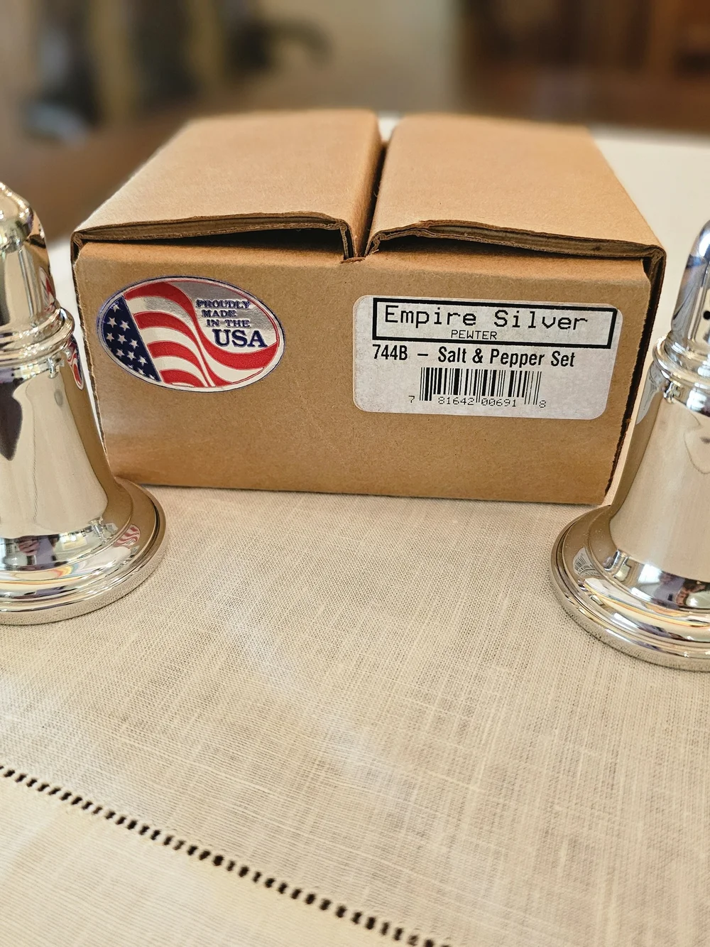 NIB Empire Silver 744B Pewter Salt & Pepper Shakers Set Made In USA Vintage 2004
